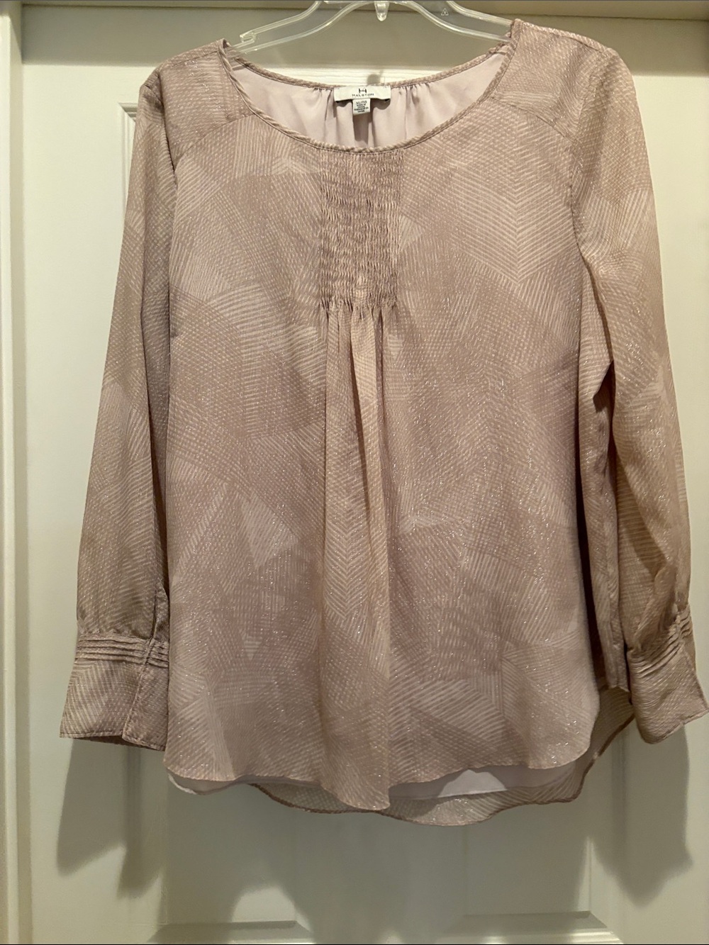 Halston Heritage Dusty Pink Long-Sleeve Smocked Yoke Blouse
